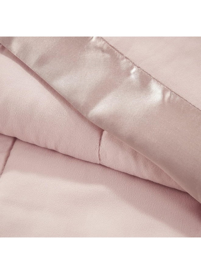 madison park Madison Park Windom Down Alternative Blanket Premium 3M Scotchgard Moisture Wicking Treatment Lightweight and Soft Bed Cover For All Season Satin Trim Blush FullQueen  - Image 3