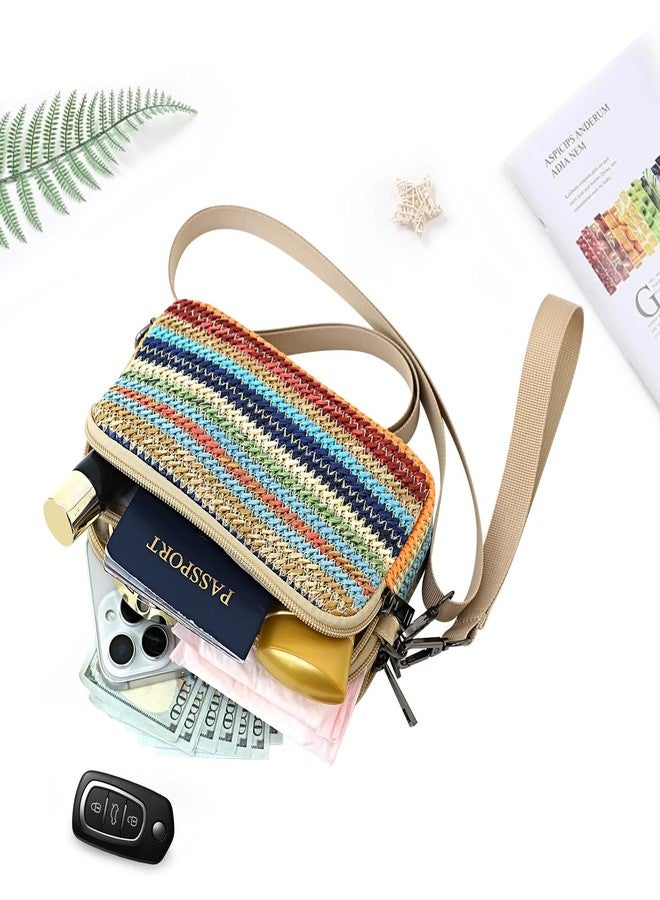 BBORGDC Small Crossbody Bags for Women, 3-Zipper Straw Woven Clutch, Wristlet Wallet, Beach Boho Purse with Phone Pocket - Image 5