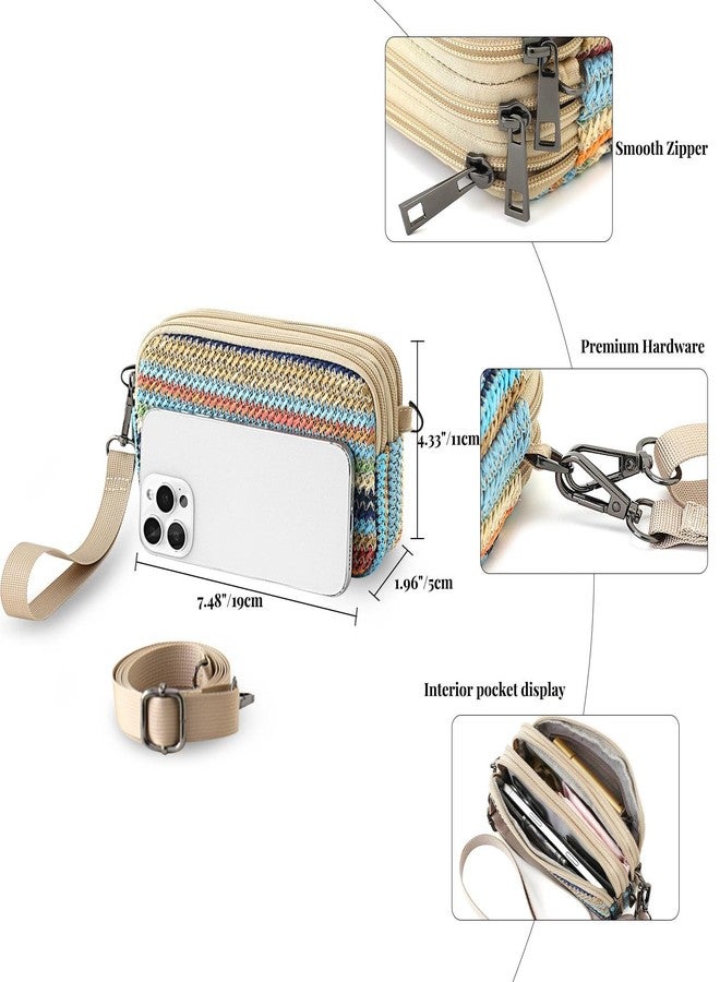 BBORGDC Small Crossbody Bags for Women, 3-Zipper Straw Woven Clutch, Wristlet Wallet, Beach Boho Purse with Phone Pocket - Image 4