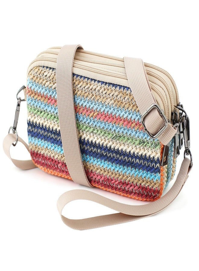 BBORGDC Small Crossbody Bags for Women, 3-Zipper Straw Woven Clutch, Wristlet Wallet, Beach Boho Purse with Phone Pocket - Image 1