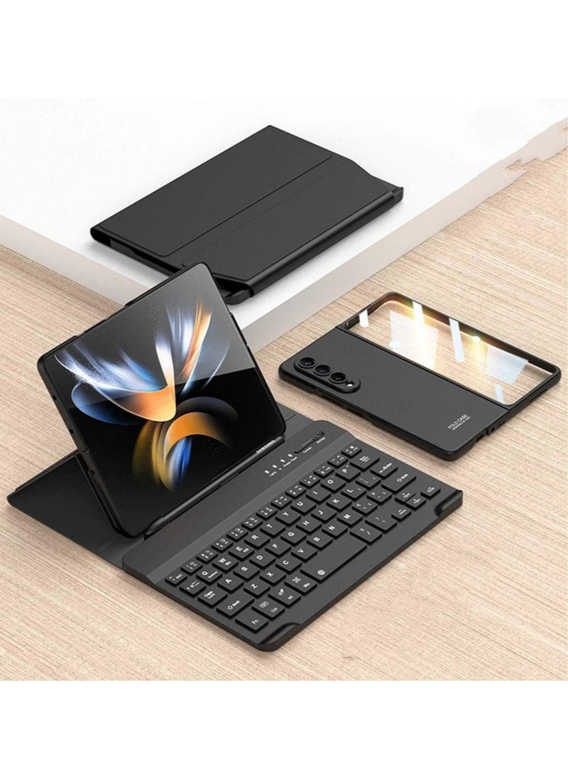 Samsung Galaxy Z Fold 4/ Z Fold 3 Phone Keyboard Shell + Phone Case,Deformable Folding Detachable Bluetooth Keyboard Holster Leather Keyboard Stand Cover - Image 1