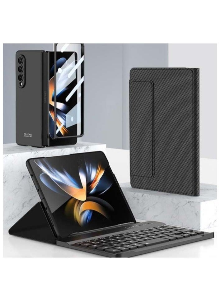 Samsung Galaxy Z Fold 4/ Z Fold 3 Phone Keyboard Shell + Phone Case,Deformable Folding Detachable Bluetooth Keyboard Holster Leather Keyboard Stand Cover - Image 2