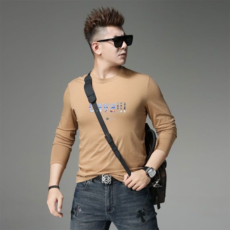 European Station Long-sleeved T-shirt Men's Autumn and Winter 2024 New T-shirt Trendy Brand Hot Drilling Men's Crewneck Base Shirt Top - Image 2