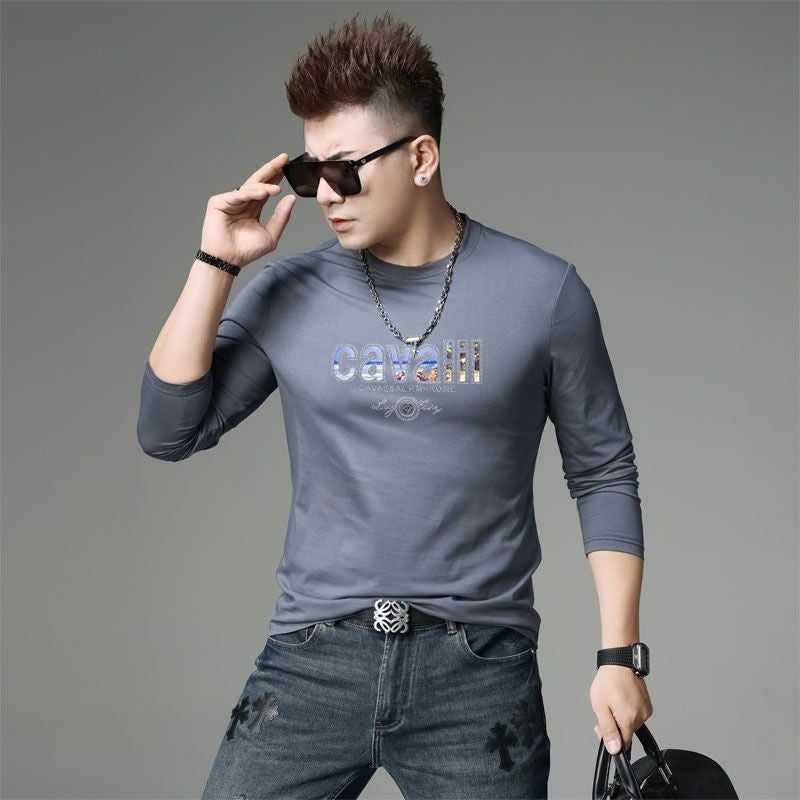 European Station Long-sleeved T-shirt Men's Autumn and Winter 2024 New T-shirt Trendy Brand Hot Drilling Men's Crewneck Base Shirt Top - Image 4