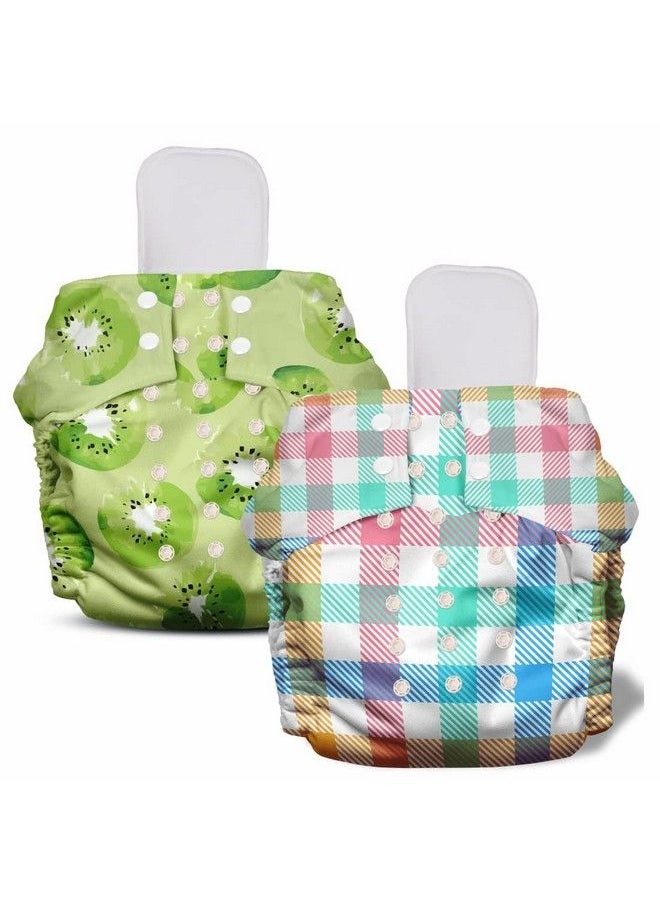 Mother Sparsh Ther Sparsh Free Size Cloth Diaper For Babies ; Washable & Reusable ; With 1200+ Gsm Dry Feel Absorbent Soaker Pad ; Pack Of 2 (Checker & Kiwi)  - Image 1