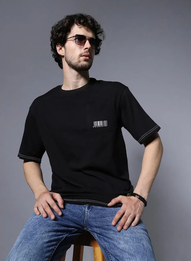HIGH STAR HIGH STAR Graphic Print Contrast Stitch Trim T-Shirt