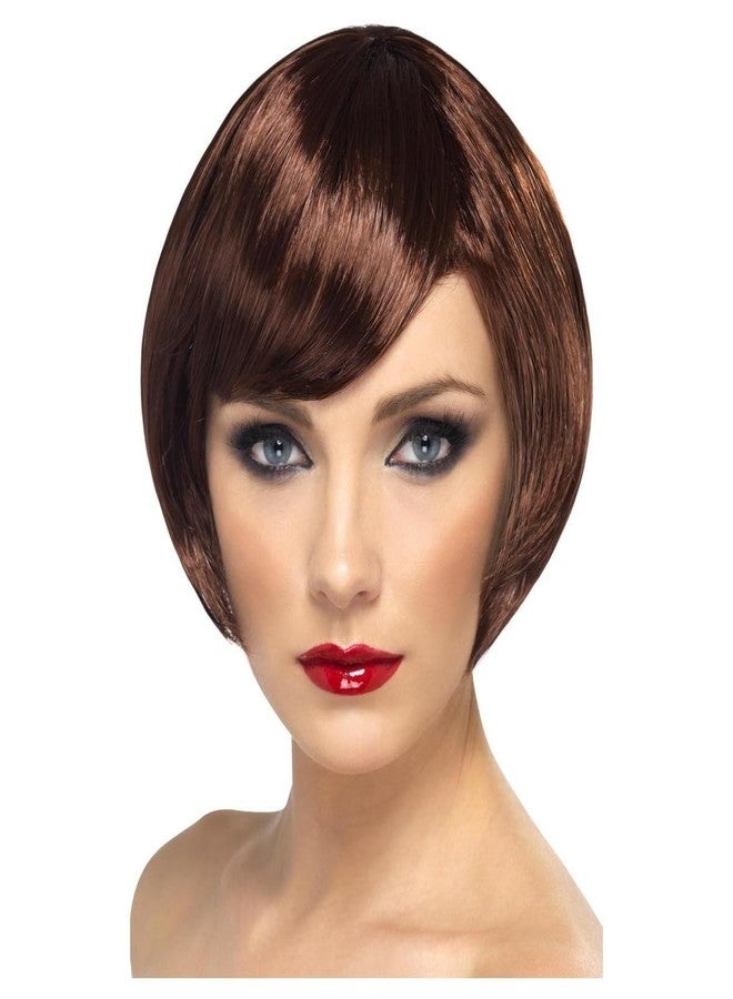 Smiffys Babe Wig, Brown, Short Bob with Fringe - Image 3