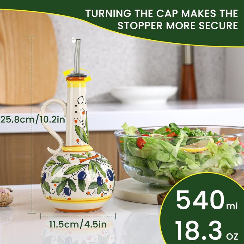 Gnlnkn 18 oz Ceramic Olive Oil Dispenser Bottle for Kitchen, Large Capacity Oli and Vinegar Cruet with Stainless Steel Spout, 540 ml Oil Container with Handle for Cooking Preventing, Vinegar Cruet - Image 2