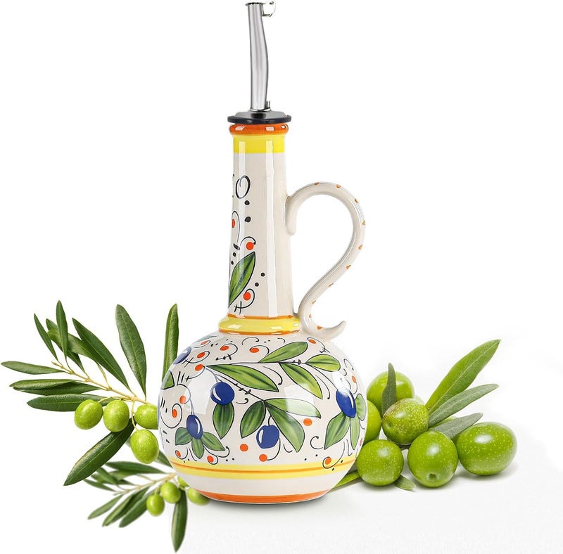 Gnlnkn 18 oz Ceramic Olive Oil Dispenser Bottle for Kitchen, Large Capacity Oli and Vinegar Cruet with Stainless Steel Spout, 540 ml Oil Container with Handle for Cooking Preventing, Vinegar Cruet - Image 1