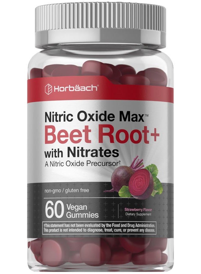 Horbaach Nitric Oxide Beet Root Gummies | 60 Count | with Nitrates | Strawberry Flavor | Vegan, Non-GMO, Gluten Free Supplement  - Image 1