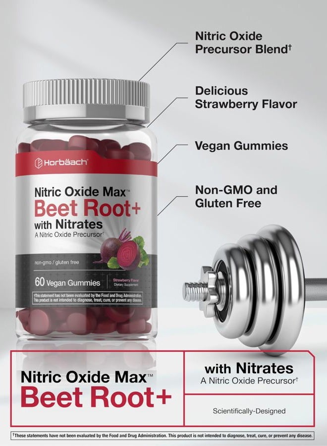 Horbaach Nitric Oxide Beet Root Gummies | 60 Count | with Nitrates | Strawberry Flavor | Vegan, Non-GMO, Gluten Free Supplement  - Image 4