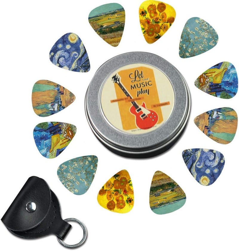 Estaur Guitar Picks - Cheliz 12 Medium Gauge Celluloid Guitar Picks In a Box W/Picks Holder. Unique Guitar Gift For Bass, Electric & Acoustic Guitars (Van Gogh) - Image 2