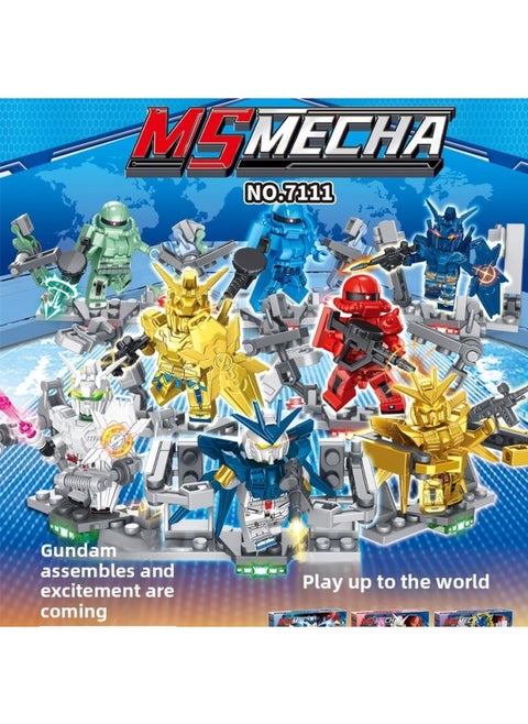 Compatible With Le Gao Le Playing Building Blocks Gundam Zagu Model Display Box Building Blocks Assembling Small Particles Children's Toy Ornaments-Color:7111(8 Models) Up To Mecha