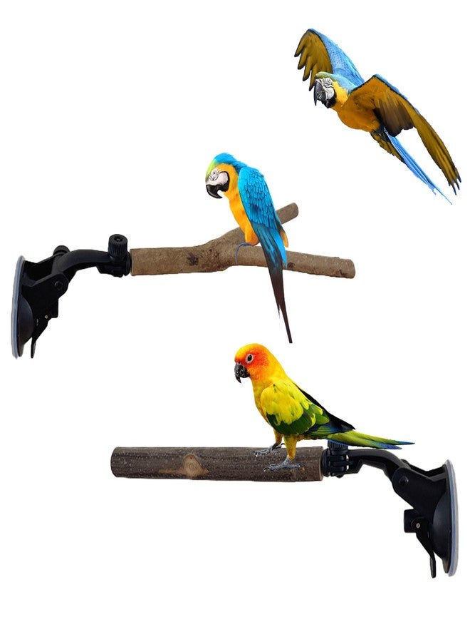 TTFdacai 2 PCS Natural Wood Bird Perch with Suction Cup Parrot Shower and Window Perch Stand Bird Portable Suction Cup Shower Perch for Parrot Parakeet Cockatiel Conure Budgie Lovebirds - Image 1