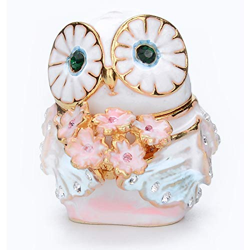 Furuida Cute Big Eyes Owl Holding Pink Bouquet Trinket Box with Hinged Classic Animal Ornaments Unique Gift for Family - Image 1