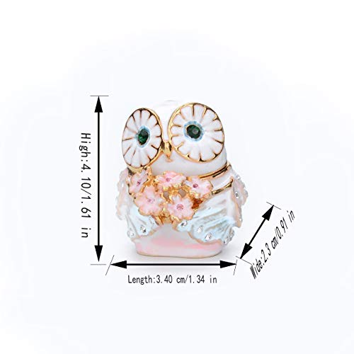 Furuida Cute Big Eyes Owl Holding Pink Bouquet Trinket Box with Hinged Classic Animal Ornaments Unique Gift for Family - Image 3