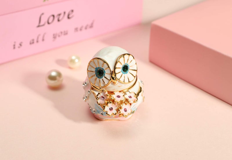 Furuida Cute Big Eyes Owl Holding Pink Bouquet Trinket Box with Hinged Classic Animal Ornaments Unique Gift for Family - Image 5
