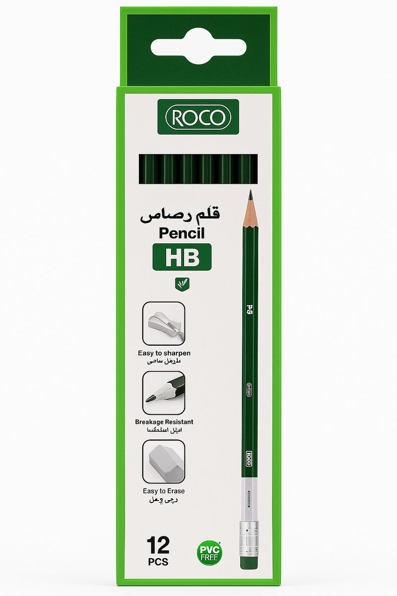 ROCO ROCO Premium Hexagonal Pencil with Eraser – Green Barrel, Smooth Writing, Ideal for School, Office & Drawing - Image 1