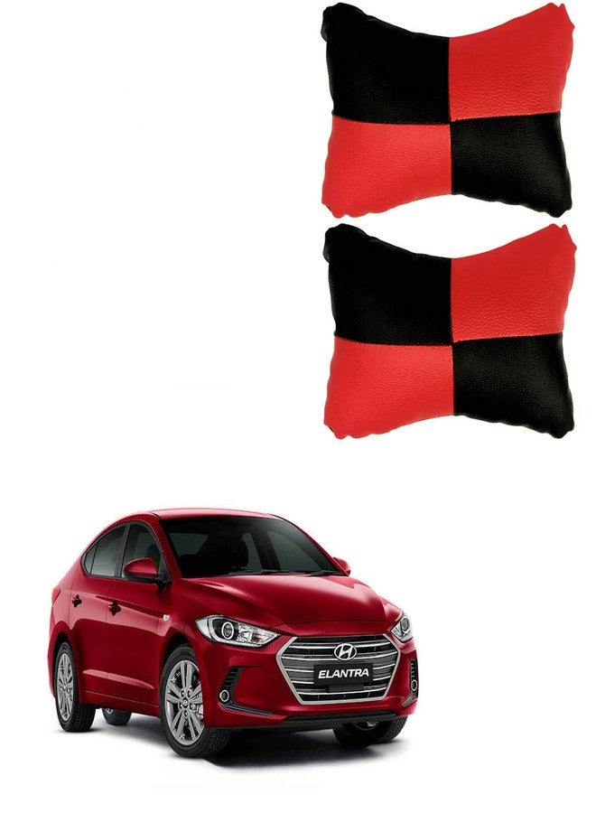 Adroitz Red Universal Neck Rest Pillow Faux Leather Material in Check Design for All Cars_205 - Image 1