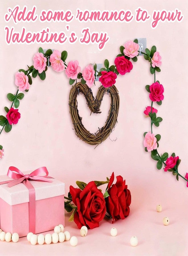 إكليل قلب من الخيزران لعيد الحب، كرمة ورد صناعية بطول 7.5 قدم مع زينة على شكل قلب، لافتة زهور لعيد الحب، زينة زهور داخلية وخارجية للمدفأة والجدار، ديكور منزلي ريفي - Image 5