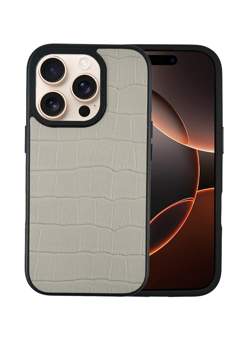 A-Case It's My Case Javan Series Genuine Leather Magnetic Case for iPhone 16 Pro, Slim and Durable Design, MagSafe Compatible, 6-Foot Drop Protection, Raised Camera Protection – Grey - Image 1