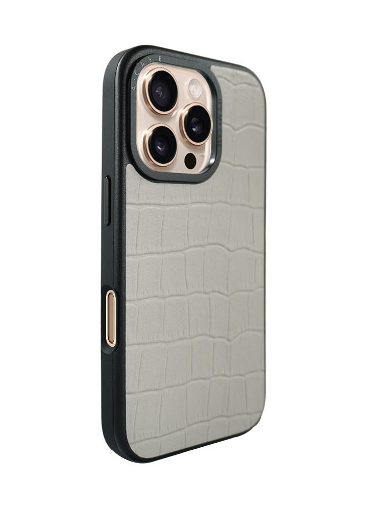 A-Case It's My Case Javan Series Genuine Leather Magnetic Case for iPhone 16 Pro, Slim and Durable Design, MagSafe Compatible, 6-Foot Drop Protection, Raised Camera Protection – Grey - Image 3