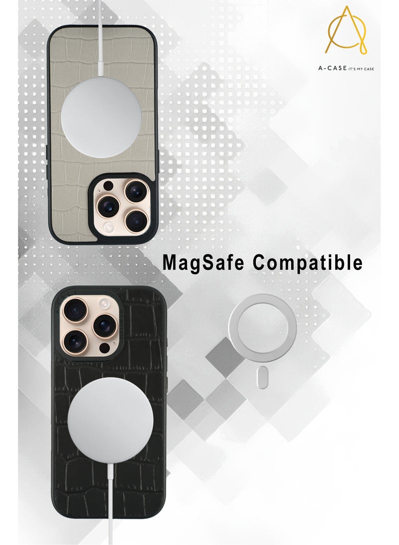 A-Case It's My Case Javan Series Genuine Leather Magnetic Case for iPhone 16 Pro, Slim and Durable Design, MagSafe Compatible, 6-Foot Drop Protection, Raised Camera Protection – Grey - Image 5