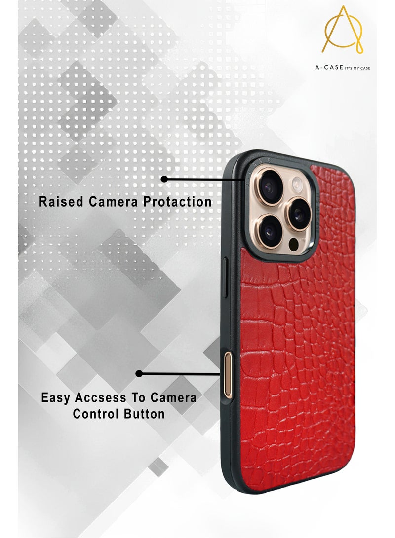 A-Case It's My Case Javan Series Genuine Leather Magnetic Case for iPhone 16 Pro, Slim and Durable Design, MagSafe Compatible, 6-Foot Drop Protection, Raised Camera Protection – Grey - Image 4