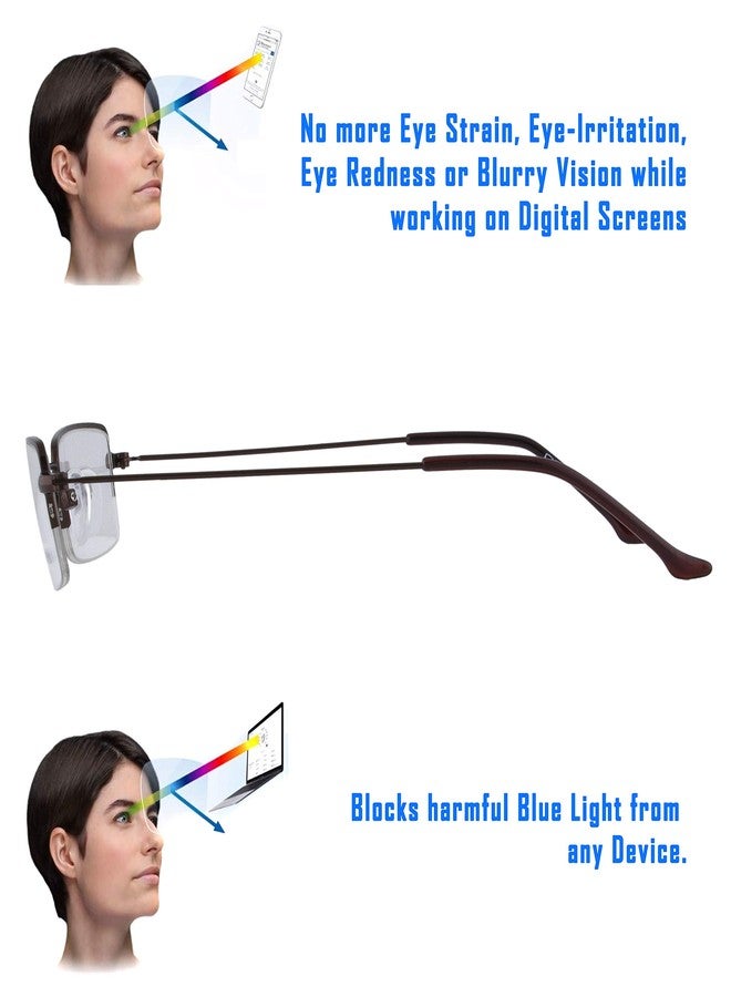 Visions India Optilite Unisex Rectangle Brown Half Rim Spectacles with Blue Cut Lenses and Anti-Glare Coating (Zero Power) - Image 4