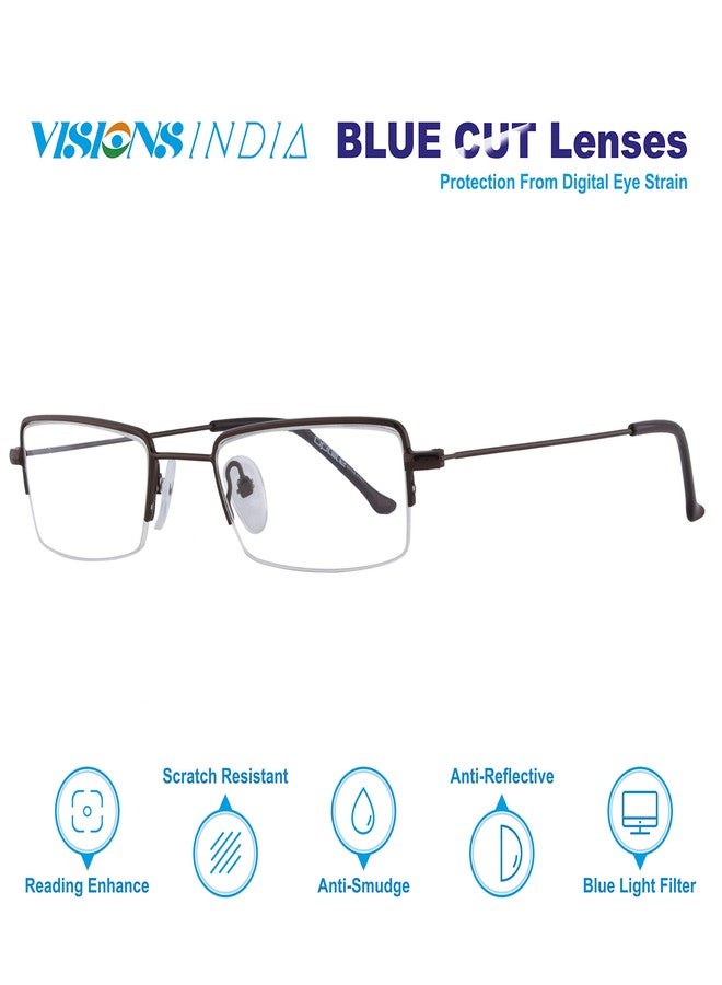 Visions India Optilite Unisex Rectangle Brown Half Rim Spectacles with Blue Cut Lenses and Anti-Glare Coating (Zero Power) - Image 2