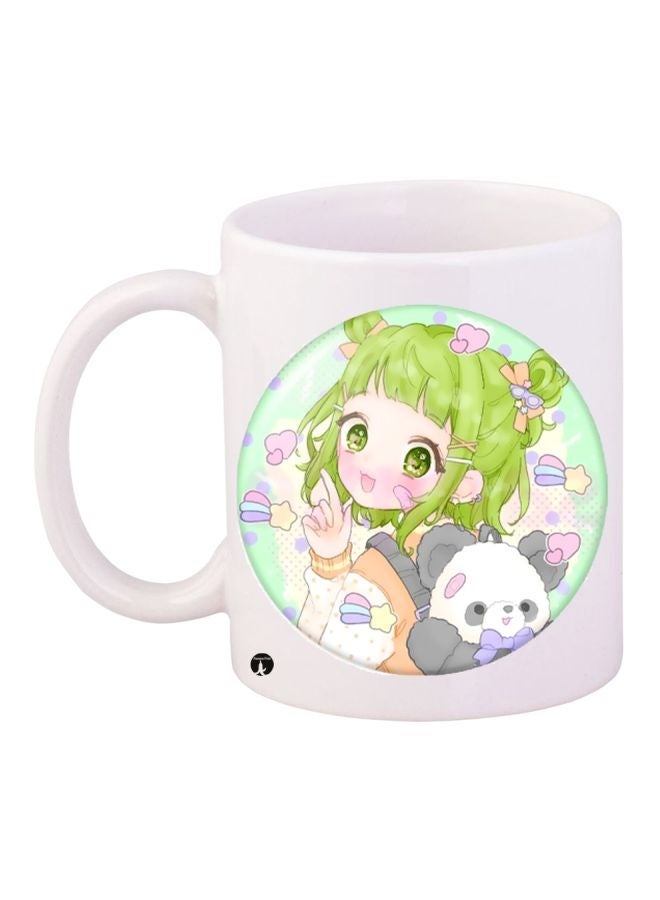 RYN Cartoon Printed Coffee Mug White/Green/Grey 11ounce