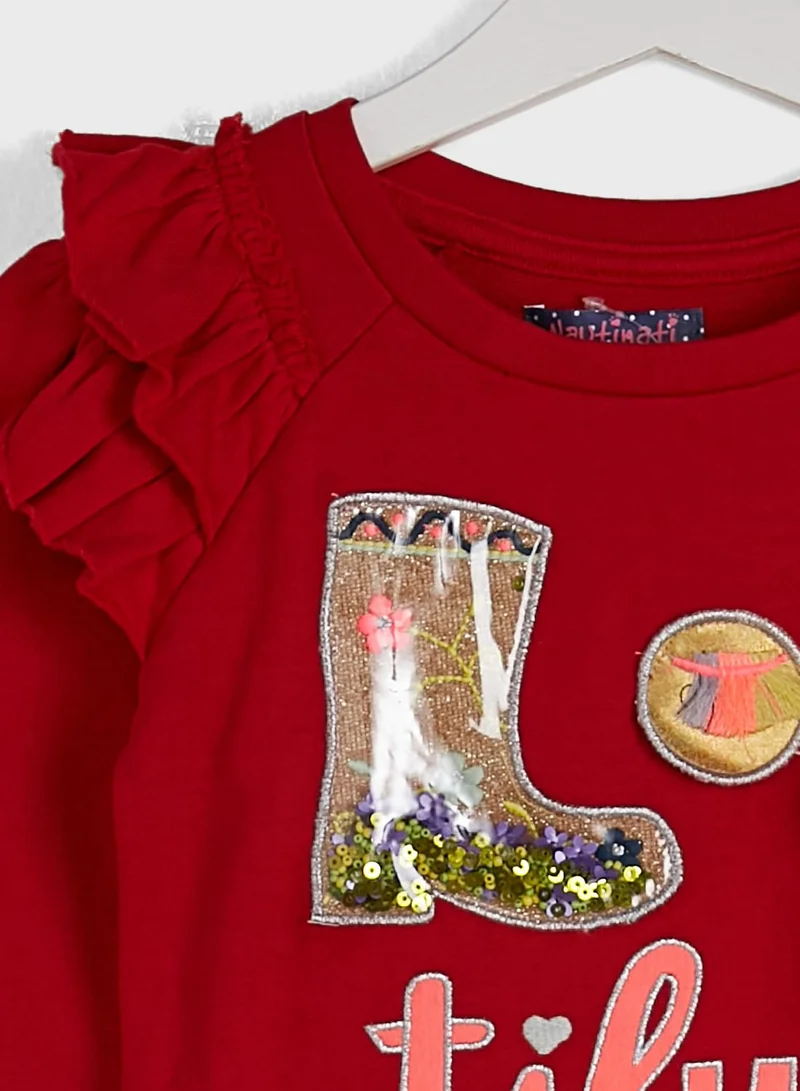 Nautinati Badge Ruffle Shoulder Sweatshirt