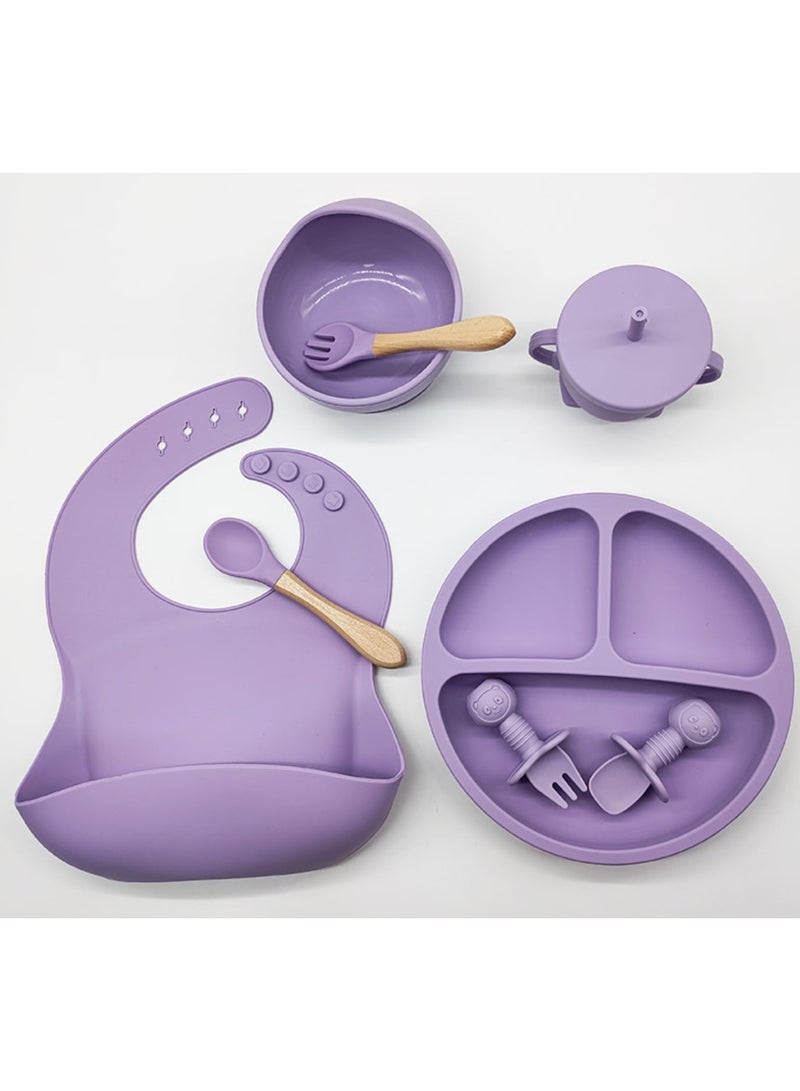 Premium Purple 10 Piece Weaning Feeding Supplies for Toddlers! Bib+Plate+Suction Silicone Baby Bowls! Self Eating Utensils Set with Spoons, Bibs, Plate, Toddlers Spoon Set! Set of 10! - Image 3