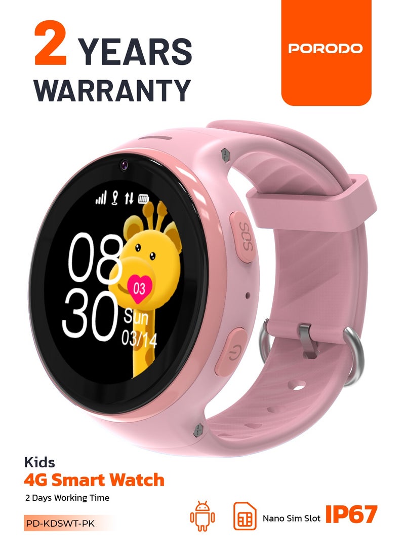 porodo Smart Watch for Kids with JuniCare app and WhatsApp / IP67 Water Resistant / 1.3" Touch Screen / 2 Days Working Time / Count Steps- Pink - Image 1
