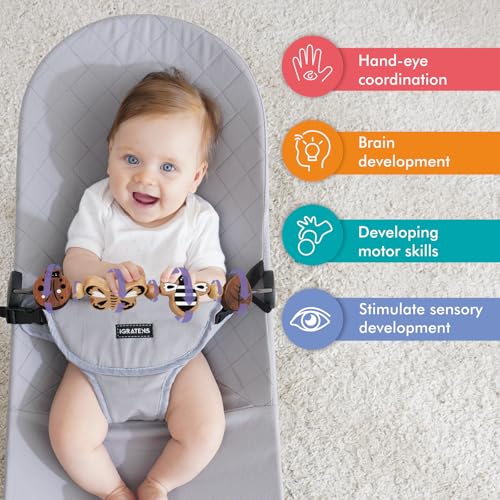 iGRATENS Baby Bjorn Bouncer Toy Bar Toy Bar for Baby Bouncer Soft Bliss Easy to Attach and Remove 360Rotating Natural Wooden Toys Exciting Design for Curious Babies Insects Paradise - Image 5