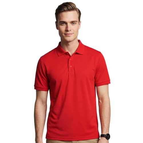 Nobero Men Cotton Solid Regular Fit Polo Shirt (1M-Twpo-R0002-Bl_Poppy Red,Medium) - Image 1
