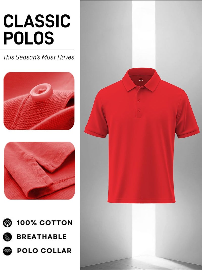 Nobero Men Cotton Solid Regular Fit Polo Shirt (1M-Twpo-R0002-Bl_Poppy Red,Medium) - Image 4