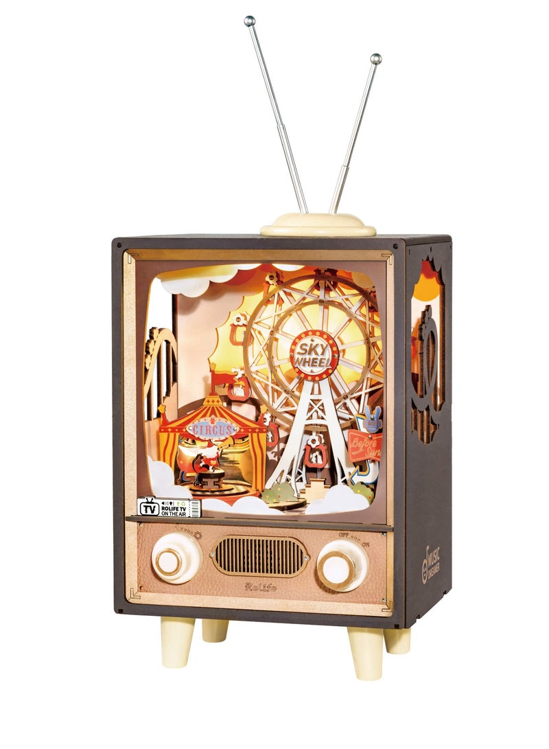 Robotime Rolife Sunset Carnival DIY Music Box AMT01,Assembly Brain Teaser 3D Wooden Puzzle DIY Build Model Crafts Kits, Unique Home Decor Birthday Gifts for Teens or Adults - Image 1