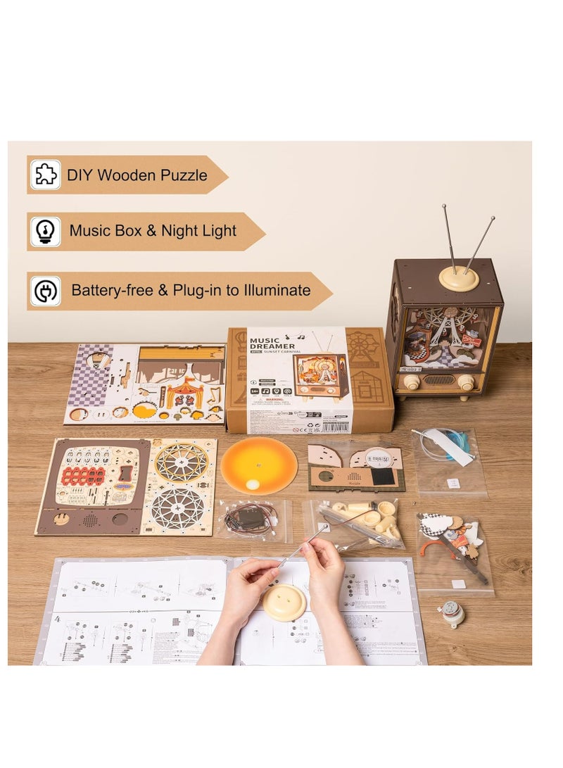 Robotime Rolife Sunset Carnival DIY Music Box AMT01,Assembly Brain Teaser 3D Wooden Puzzle DIY Build Model Crafts Kits, Unique Home Decor Birthday Gifts for Teens or Adults - Image 4