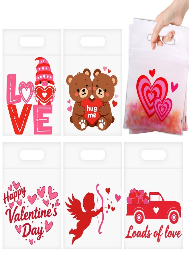 Nelisylux 50Pcs Valentines Gift Bags, Valentine Bags for kids, Valentines Goodie Bags, Valentine Treat Bag Valentine’s Day Clear Cellophane Candy Goody Bag for Valentine’s Party Favor Supplies School Classroom - Image 1