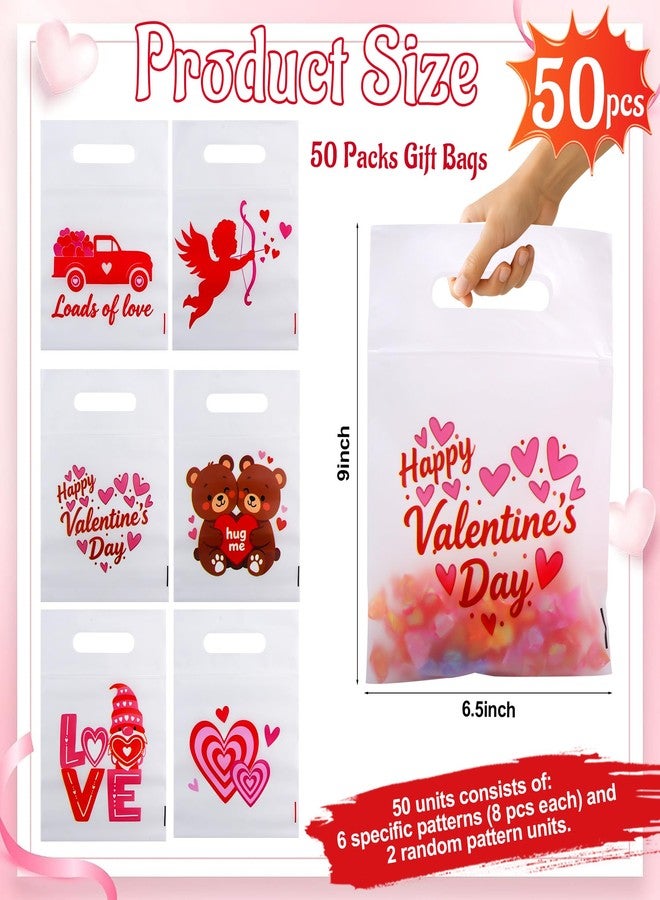 Nelisylux 50Pcs Valentines Gift Bags, Valentine Bags for kids, Valentines Goodie Bags, Valentine Treat Bag Valentine’s Day Clear Cellophane Candy Goody Bag for Valentine’s Party Favor Supplies School Classroom - Image 3