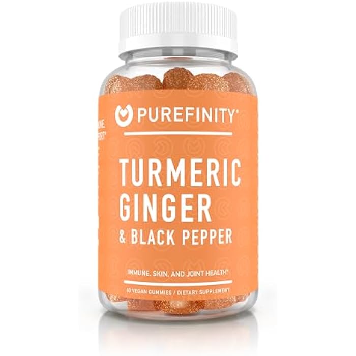 PUREFINITY Turmeric and Ginger Supplement Gummies with Black Pepper, Joint Support Curcumin Chewables with Delicious Flavor – Gluten Free, Non-GMO, Vegan, 60 Count - Image 1