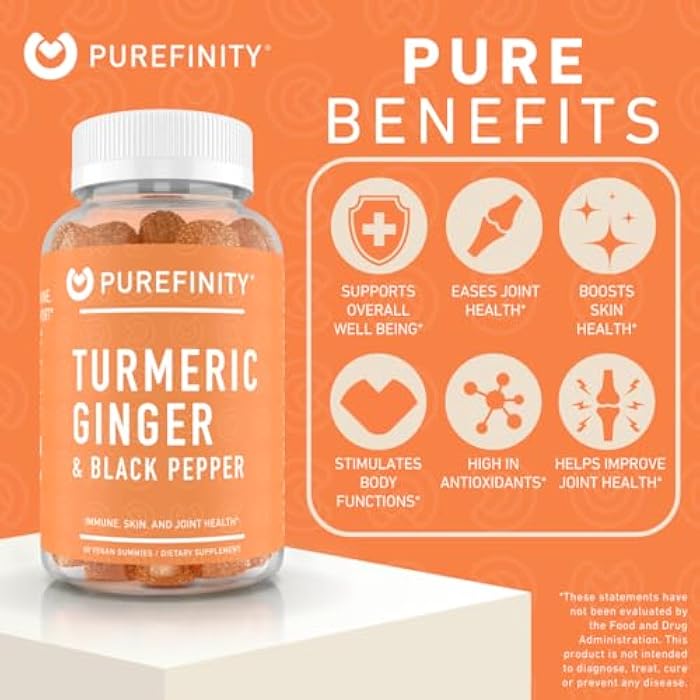 PUREFINITY Turmeric and Ginger Supplement Gummies with Black Pepper, Joint Support Curcumin Chewables with Delicious Flavor – Gluten Free, Non-GMO, Vegan, 60 Count - Image 3