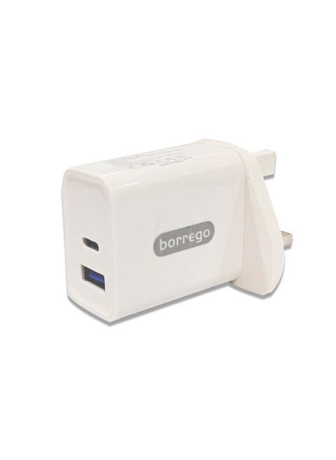 شاحن سريع PC01 PD 18 وات مع USB A + USB C، أبيض
