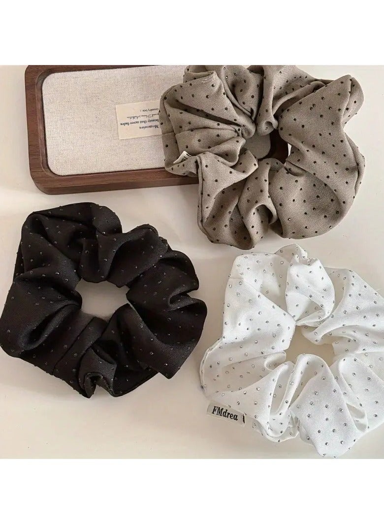 Goolsky 3pcs Fabric ArtSolid Color Rhinestone Inlay Women's Large Intestine Hair Circle Gentle and Versatile Hair Rope Hair Accessories - Image 1