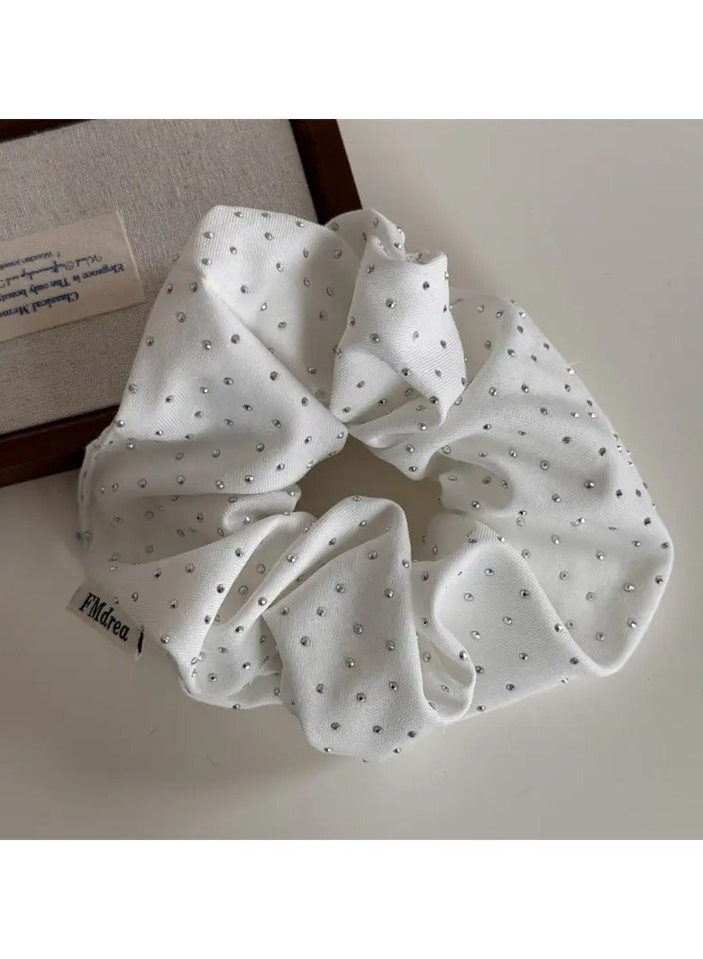 Goolsky 3pcs Fabric ArtSolid Color Rhinestone Inlay Women's Large Intestine Hair Circle Gentle and Versatile Hair Rope Hair Accessories - Image 2