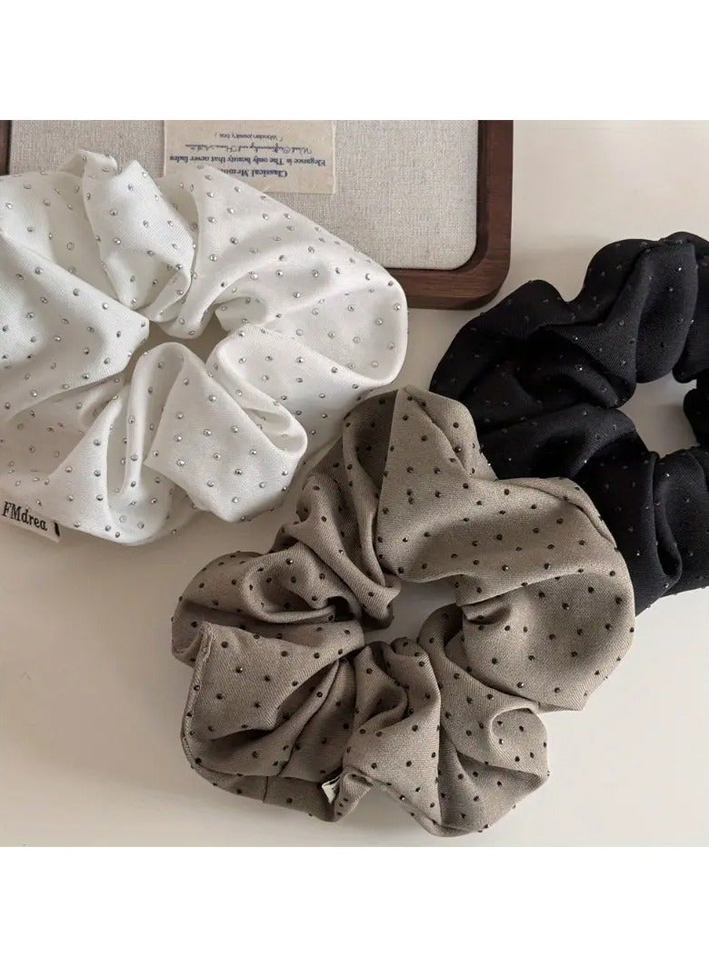 Goolsky 3pcs Fabric ArtSolid Color Rhinestone Inlay Women's Large Intestine Hair Circle Gentle and Versatile Hair Rope Hair Accessories - Image 4