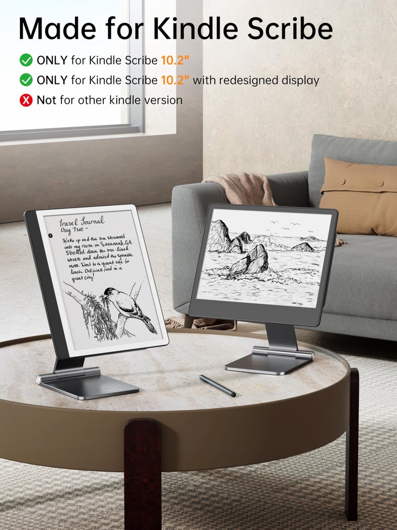 LULULOOK Magnetic Stand for Kindle Scribe 10.2''(2024/2022) Only, Aluminum Alloy Foldable Kindle Scribe Stand, Portable Travel-Friendly 360° Rotating Holder for Desk Reading Drawing - Image 2