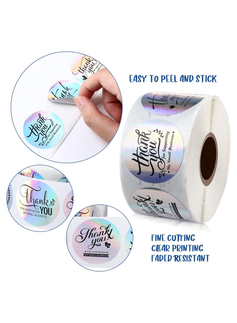 500pcs/1Roll Thank You for Supporting My Small Business Stickers, Holographic Silver Roll Adhesive Labels, Rainbow Holo for Boutiques Shop Wrapping Supplies - Image 3