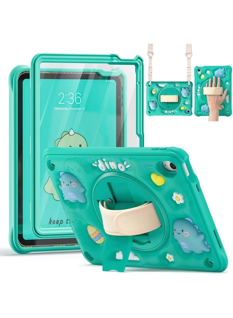 for iPad (A16) 11th/10th Generation Dinosaur Case for Kids Boys with Built in Screen Protector & Stand, Rugged Shockproof 3D Cute Cartoon Design, Strap Hangs in Car, Green - Image 1